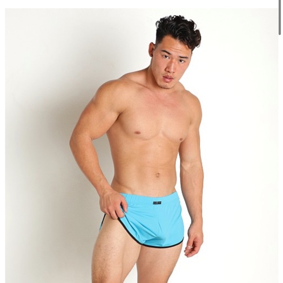 Mens Small Gregg Homme Yoga Splits Shorts; NWT, Aqua - Picture 3 of 9